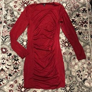 Red gathered midi dress